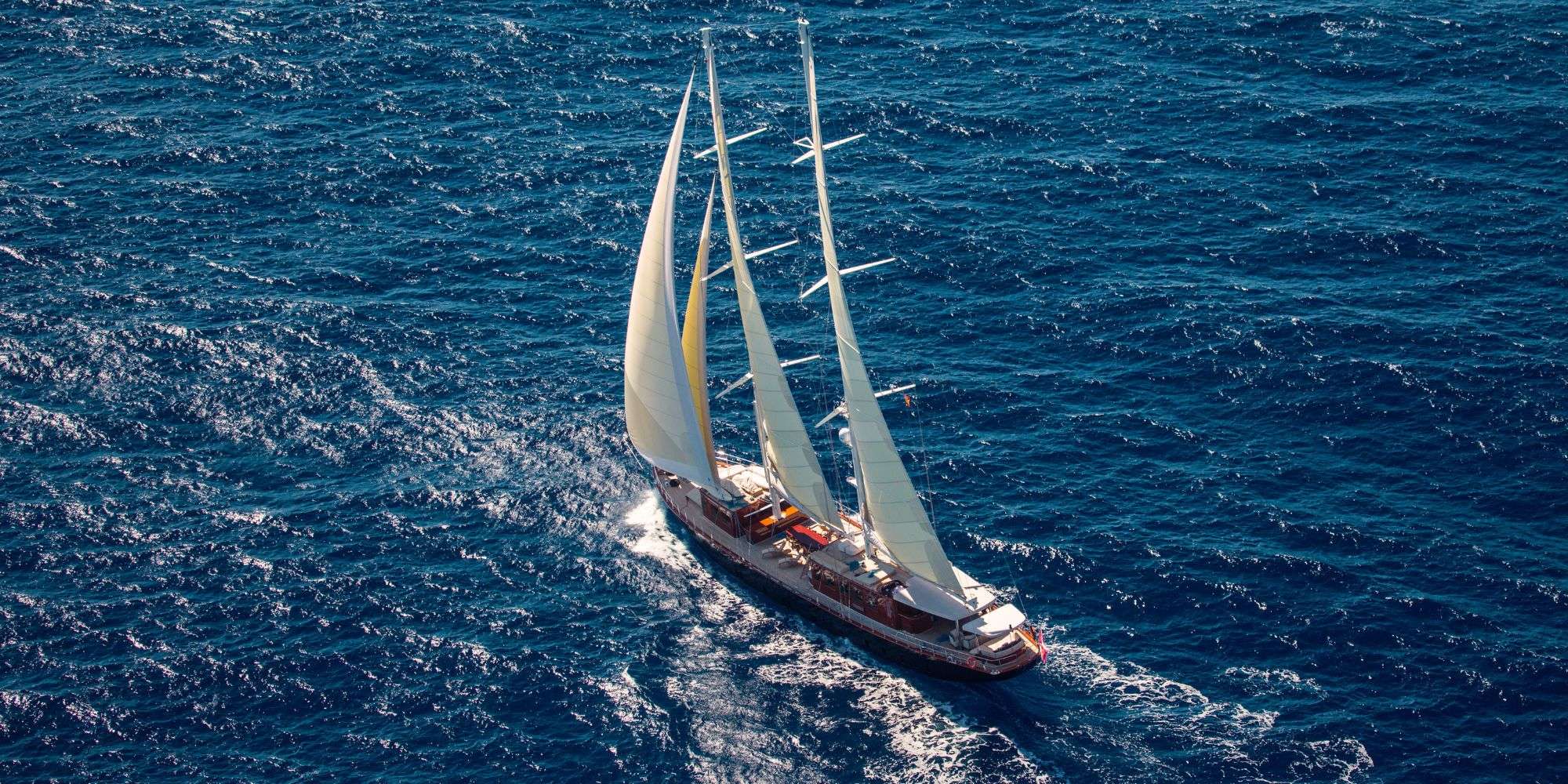 Sailing yacht underway in open blue water