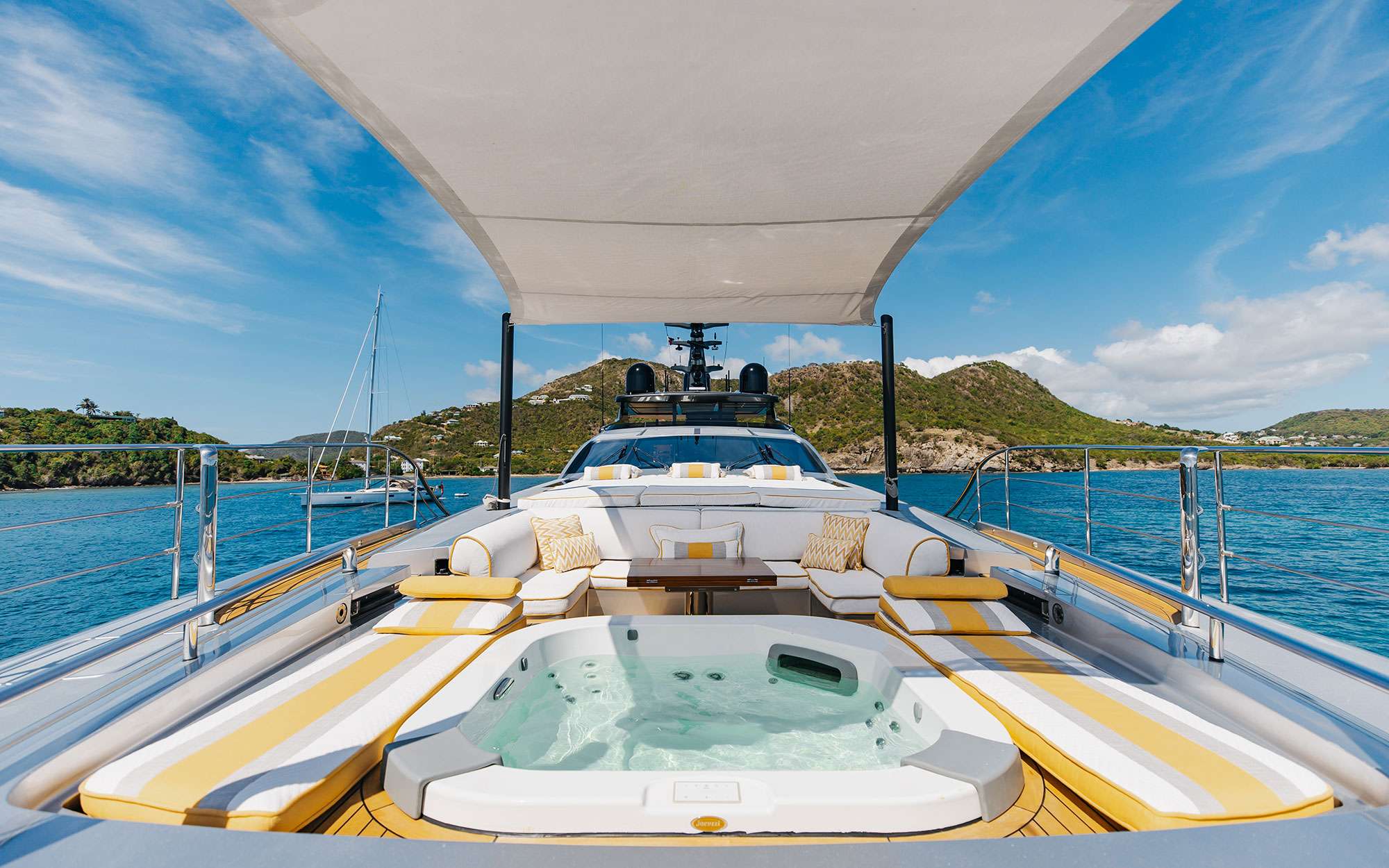 Motor-yacht sundeck with bay behind