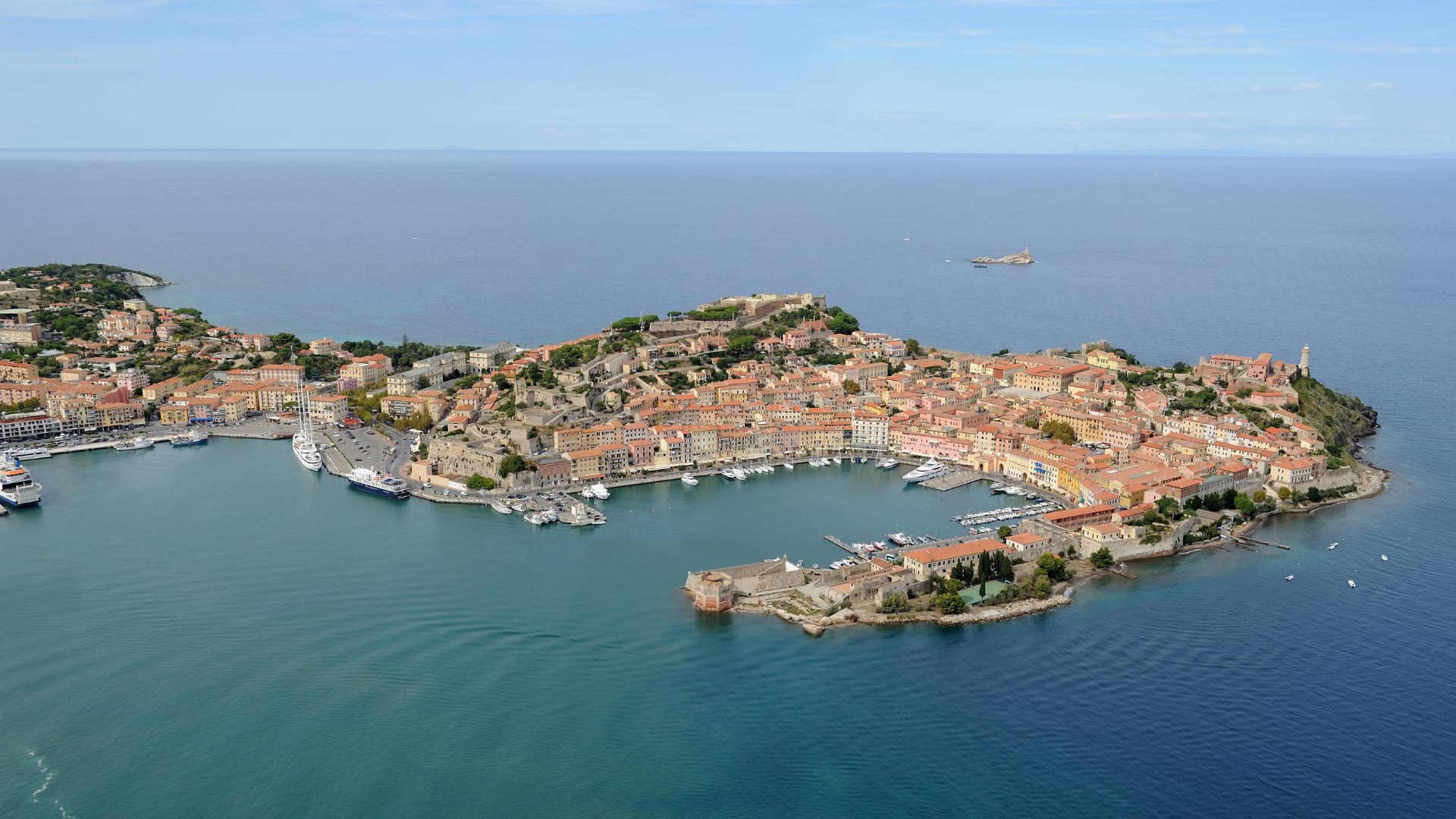 Portoferraio's natural amphitheater harbor on the Tuscan island of Elba