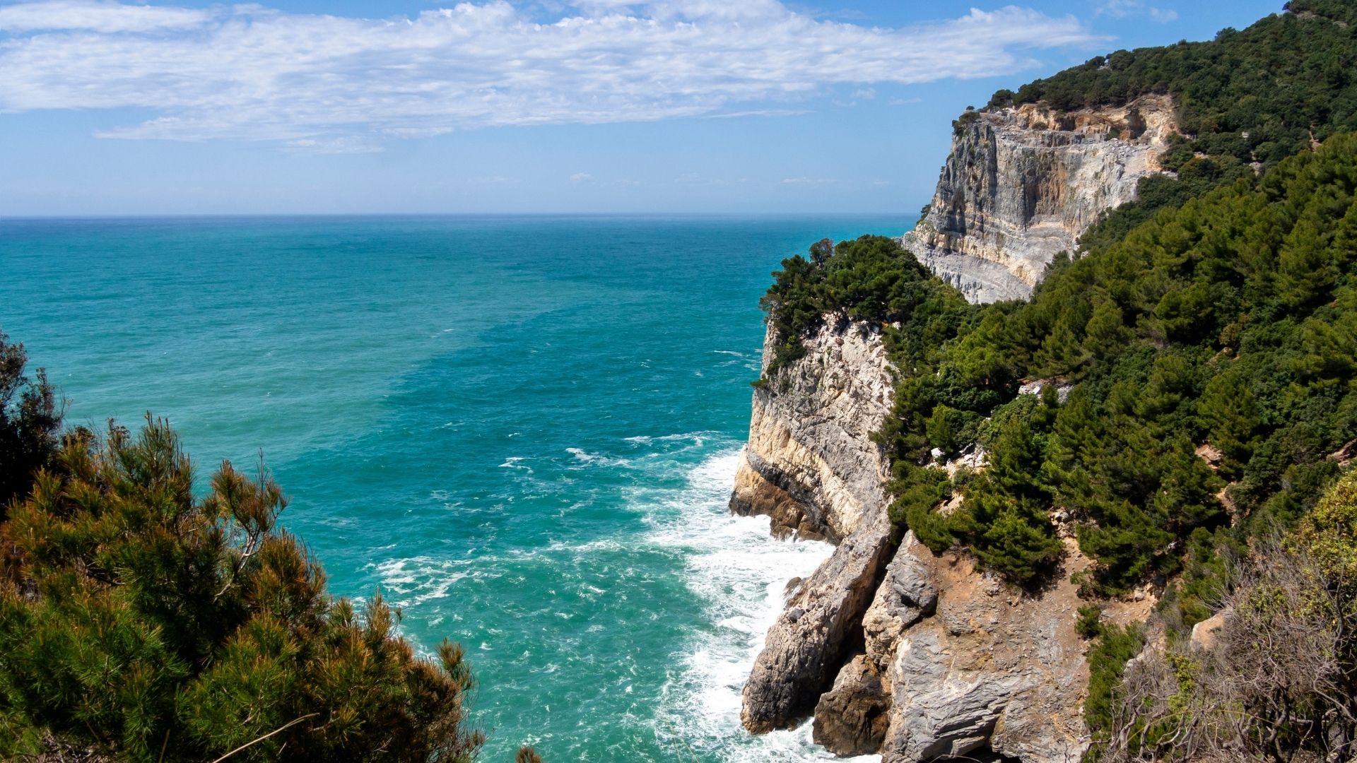 Palmaria — the largest of the three islands at the Gulf of La Spezia's mouth, part of the Portovenere Regional Park and the broader UNESCO inscription that covers the Cinque Terre. Italian Navy bunkers from WWII still line the western cliffs; the eastern coves are the cleanest swim water in the gulf.