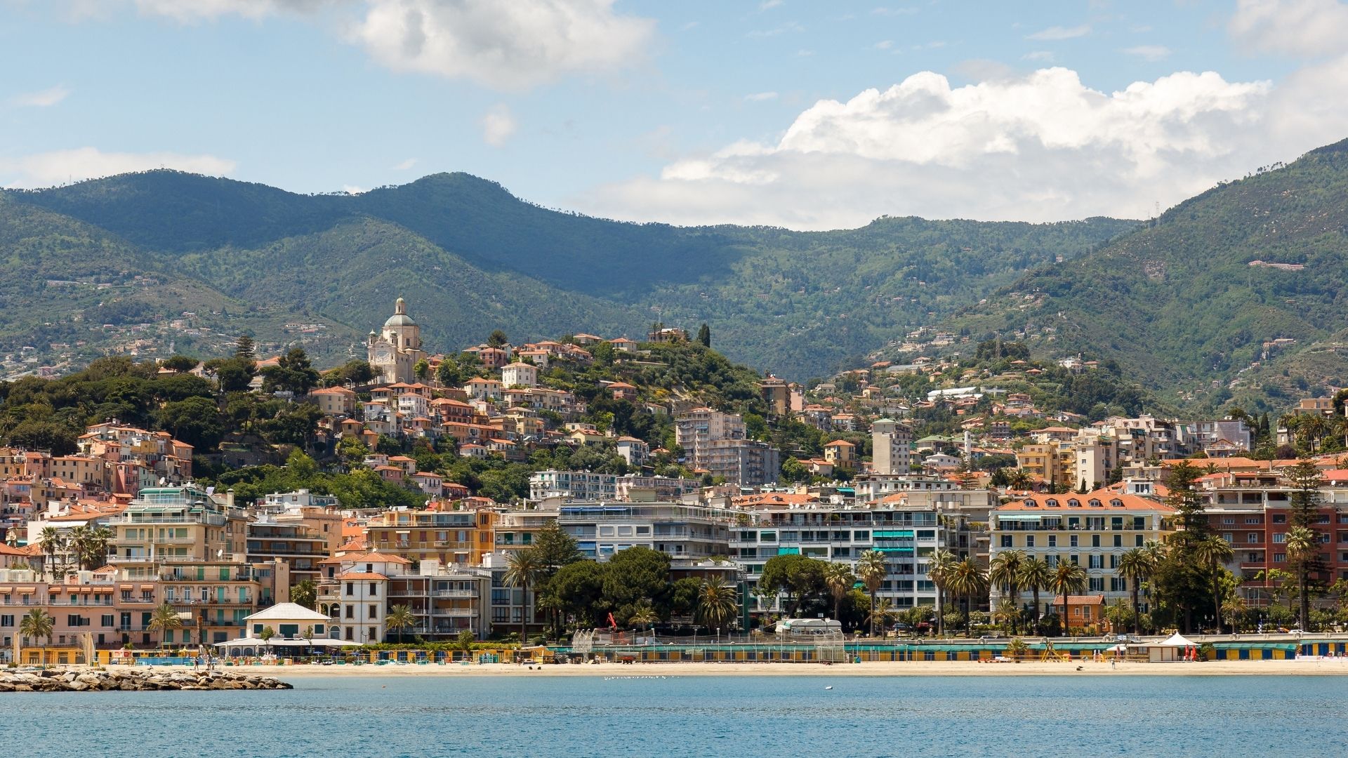 San Remo harbor on the western Ligurian coast with the Casino in the background.