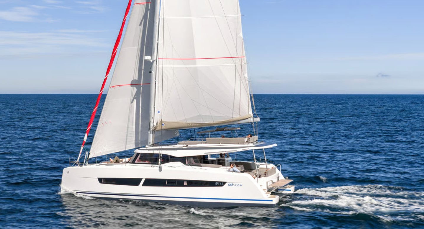 ISLA BELLA, a 2028 Fountaine Pajot FP 48 Quintet available for charter in the Exuma Bahamas.
