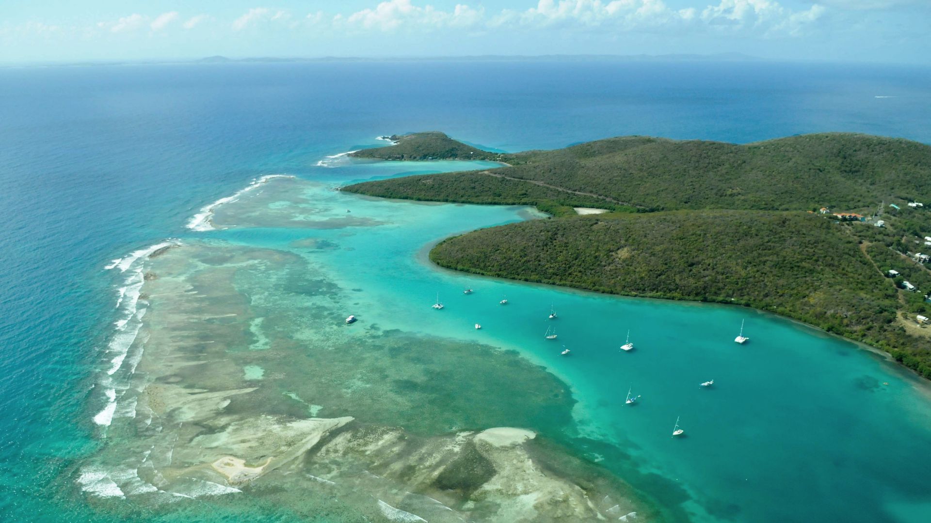 Calm mooring fields and stunning sunrises at Ensenada Dakity, Culebra, Spanish Virgin Islands.