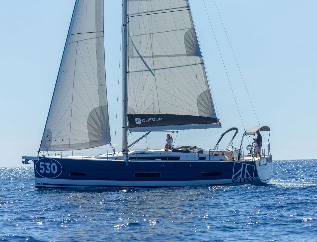 Iris, a 2023 Dufour 530 available for charter in Italy.