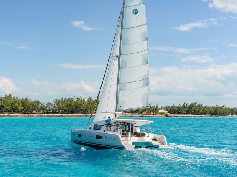 Calendula, a 2023 Lagoon 42 available for charter in Italy.