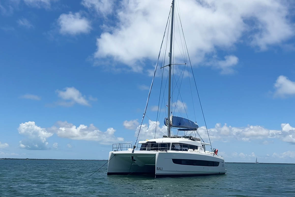 EXODUS, a 2024 Bali 4.4 available for charter in the Abaco Bahamas.