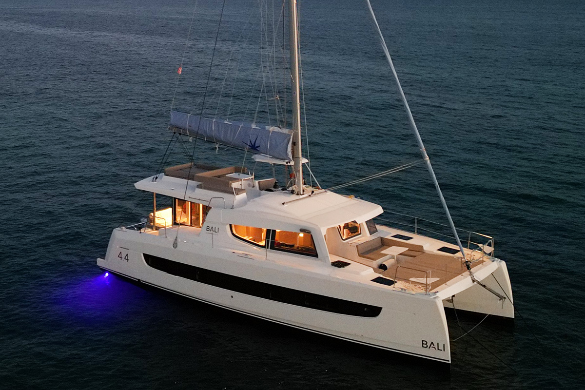 PTARMIGAN, a 2023 Bali 4.4 available for charter in the Exuma Bahamas.