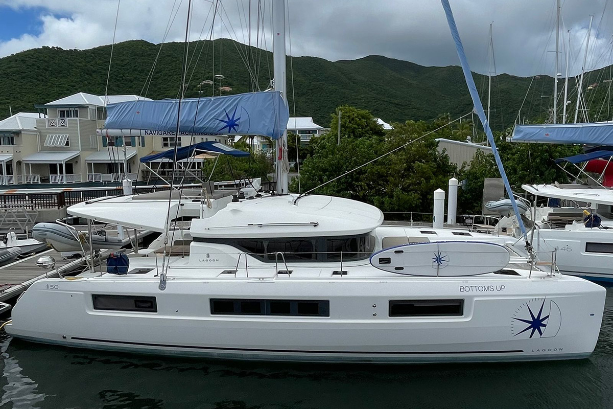 BOTTOMS UP_X, a 2023 Lagoon 50 available for charter in the British Virgin Islands.