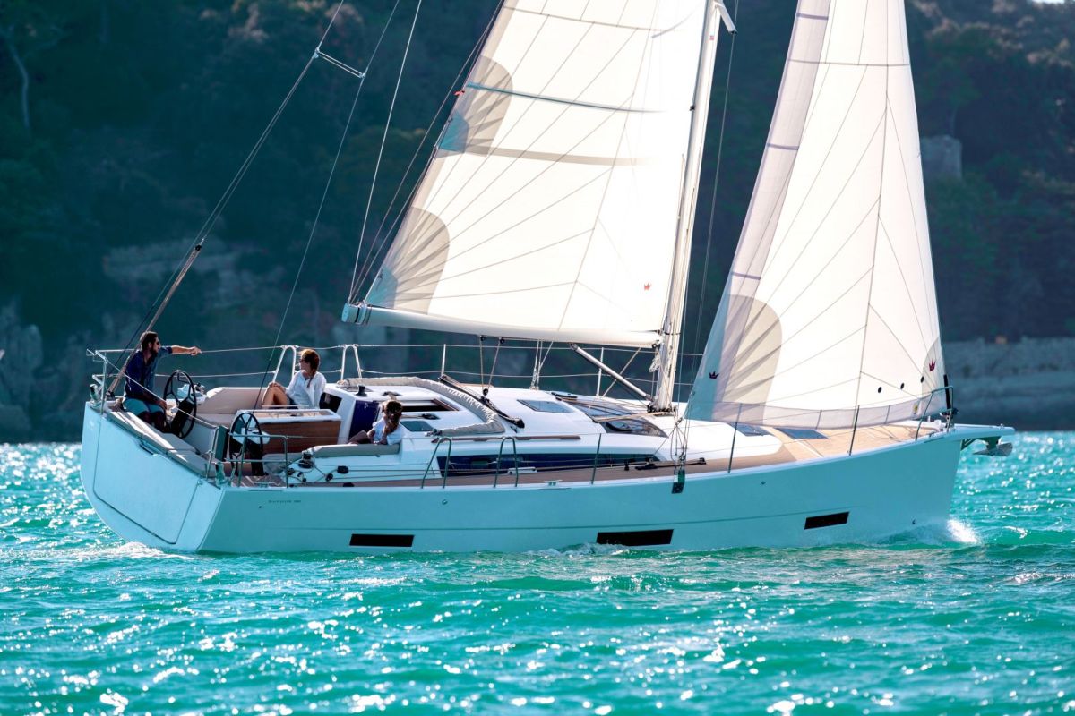 MAYBE TOMORROW, a 2023 Dufour 390 GL available for charter in the Exuma Bahamas.