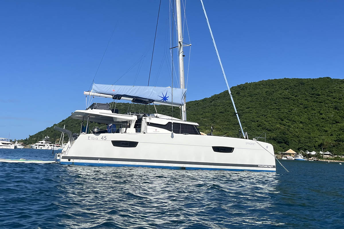 SPINDRIFT, a 2023 Fountaine Pajot Elba 45 available for charter in the British Virgin Islands.