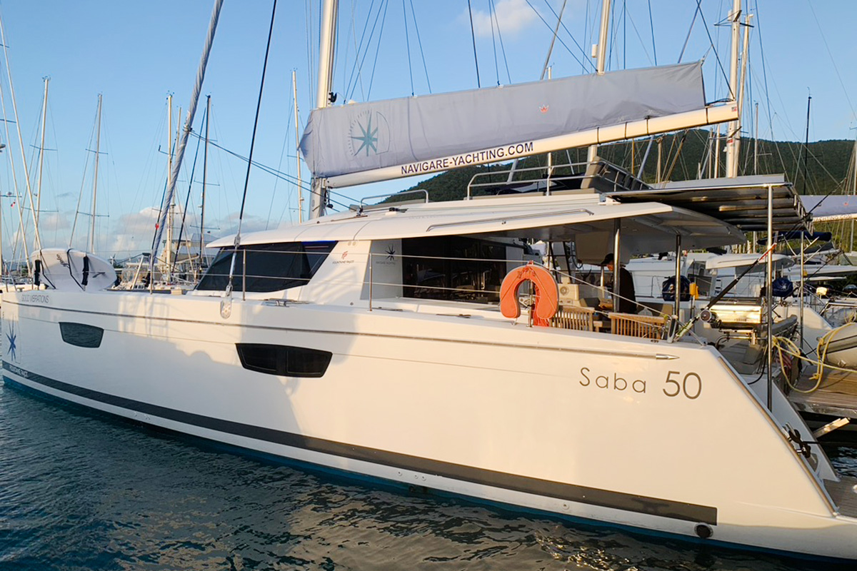 GOOD VIBRATIONS, a 2020 Fountaine Pajot Saba 50 available for charter in the British Virgin Islands.