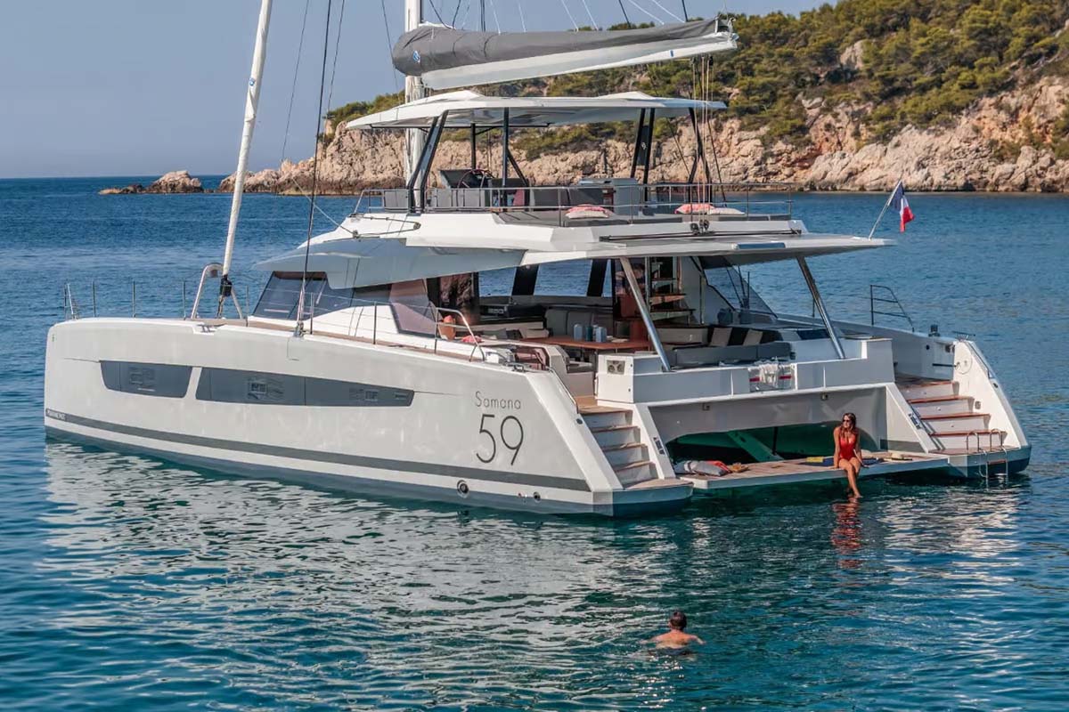 LA PERLE, a 2025 Fountaine Pajot Samana 59 available for charter in the British Virgin Islands.