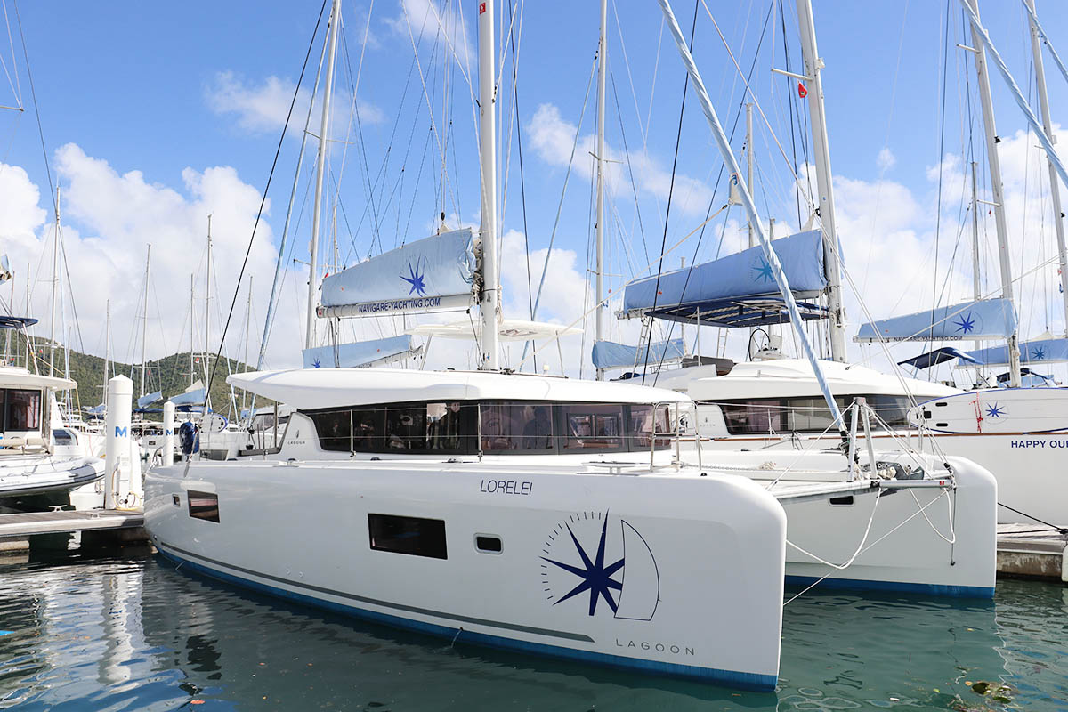 LORELEI, a 2023 Lagoon 42 available for charter in the British Virgin Islands.