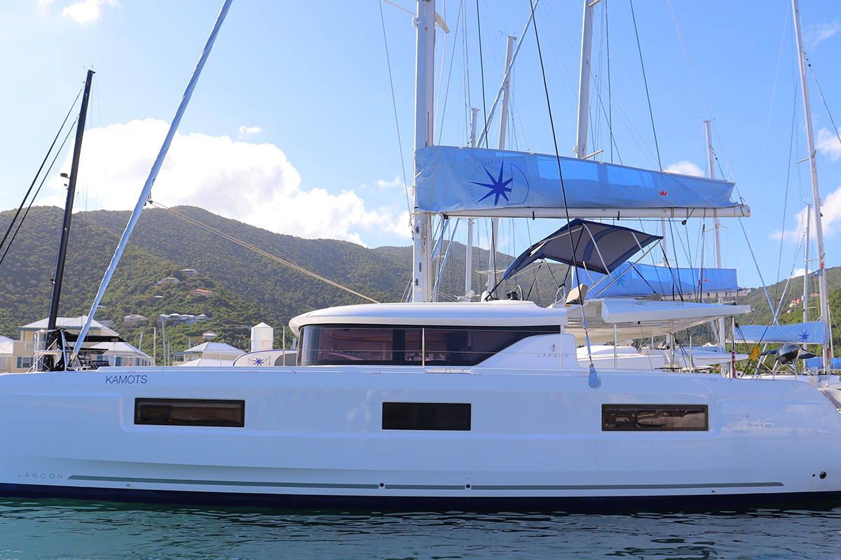 KAMOTS_X, a 2024 Lagoon 46 available for charter in the British Virgin Islands.