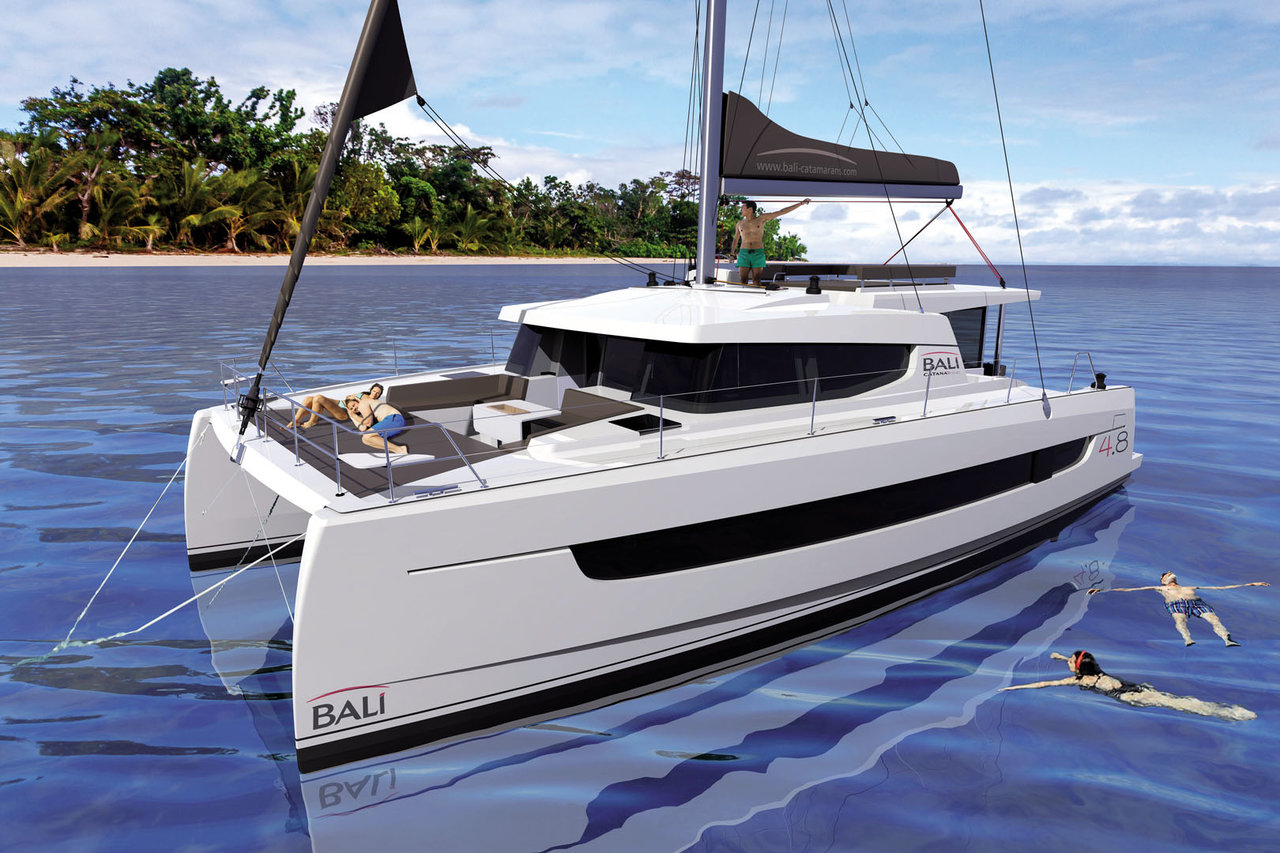 ON POINT, a 2023 Bali 4.8 available for charter in the Abaco Bahamas.