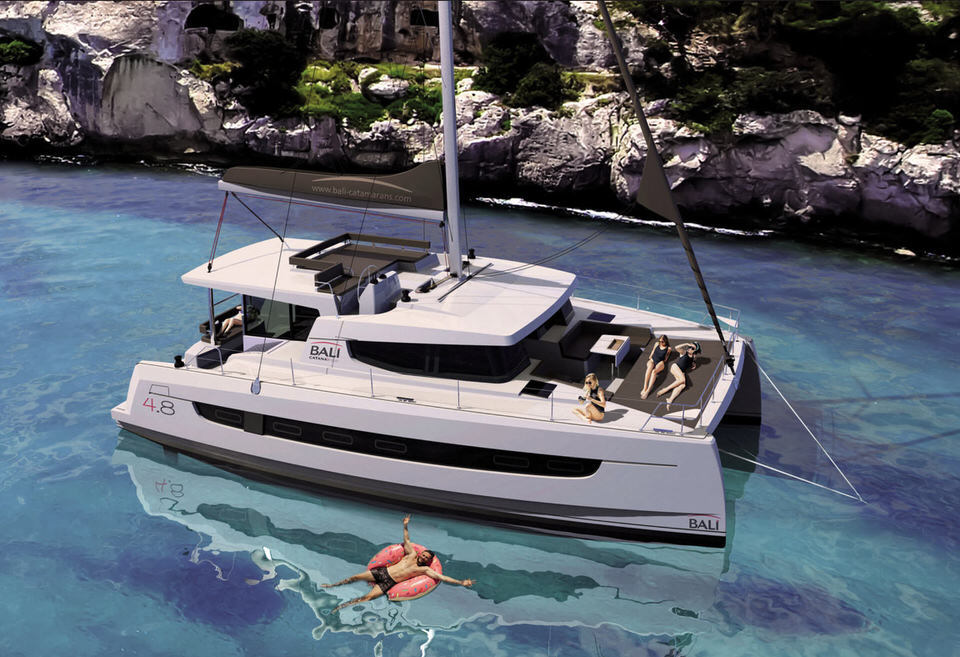 YEPA, a 2020 Bali 4.8 available for charter in the Exuma Bahamas.