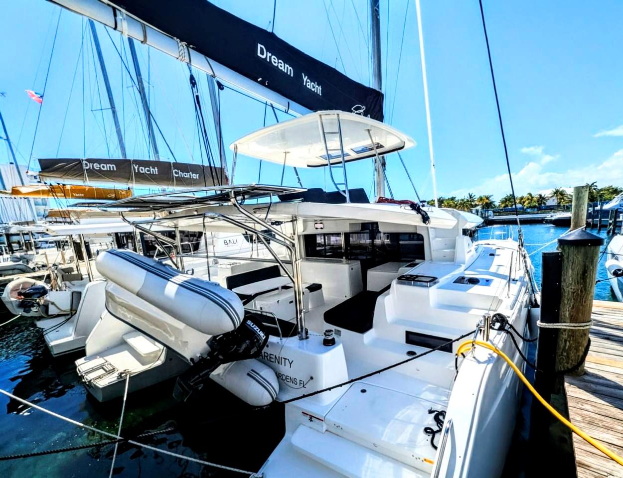 SEARENITY, a 2025 Lagoon 46 available for charter in the Exuma Bahamas.
