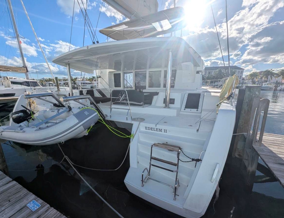 EDELEM II, a 2019 Lagoon 52 F available for charter in the Exuma Bahamas.
