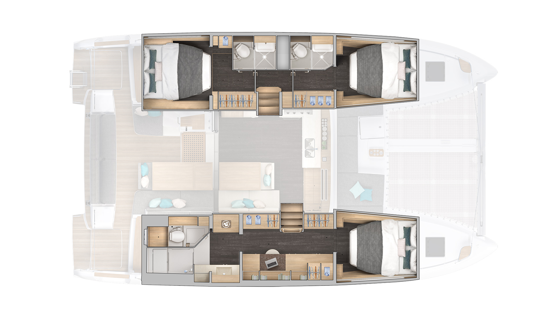 Layout for PROMISES PROMISES, a 2025 Lagoon 43