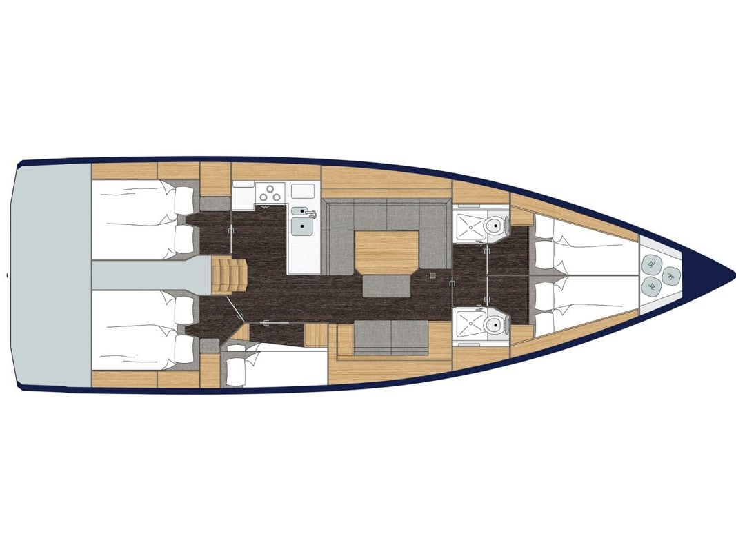 Layout for KYVELI, a 2023 Bavaria C45 Holiday