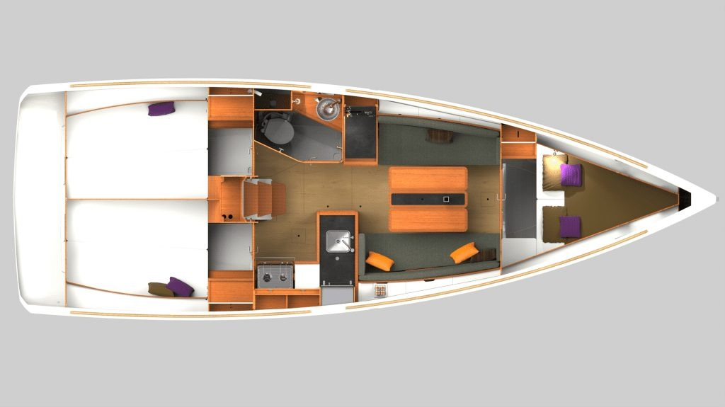 Layout for MINX, a 2024 Sun Odyssey 349