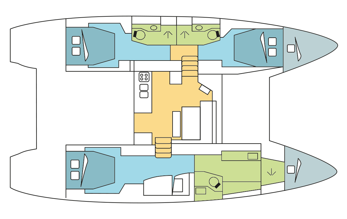 Layout for KÁLLOS, a 2025 Lagoon 46