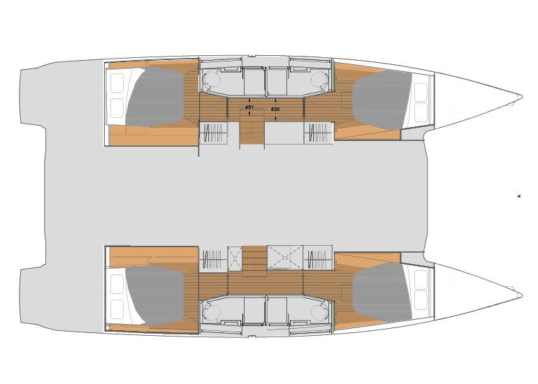 Layout for LUCKY TRAVELLER, a 2024 Fountaine Pajot Elba 45