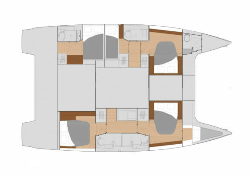 Layout for THREE SHEETS, a 2019 Fountaine Pajot Saona 47 Quintet