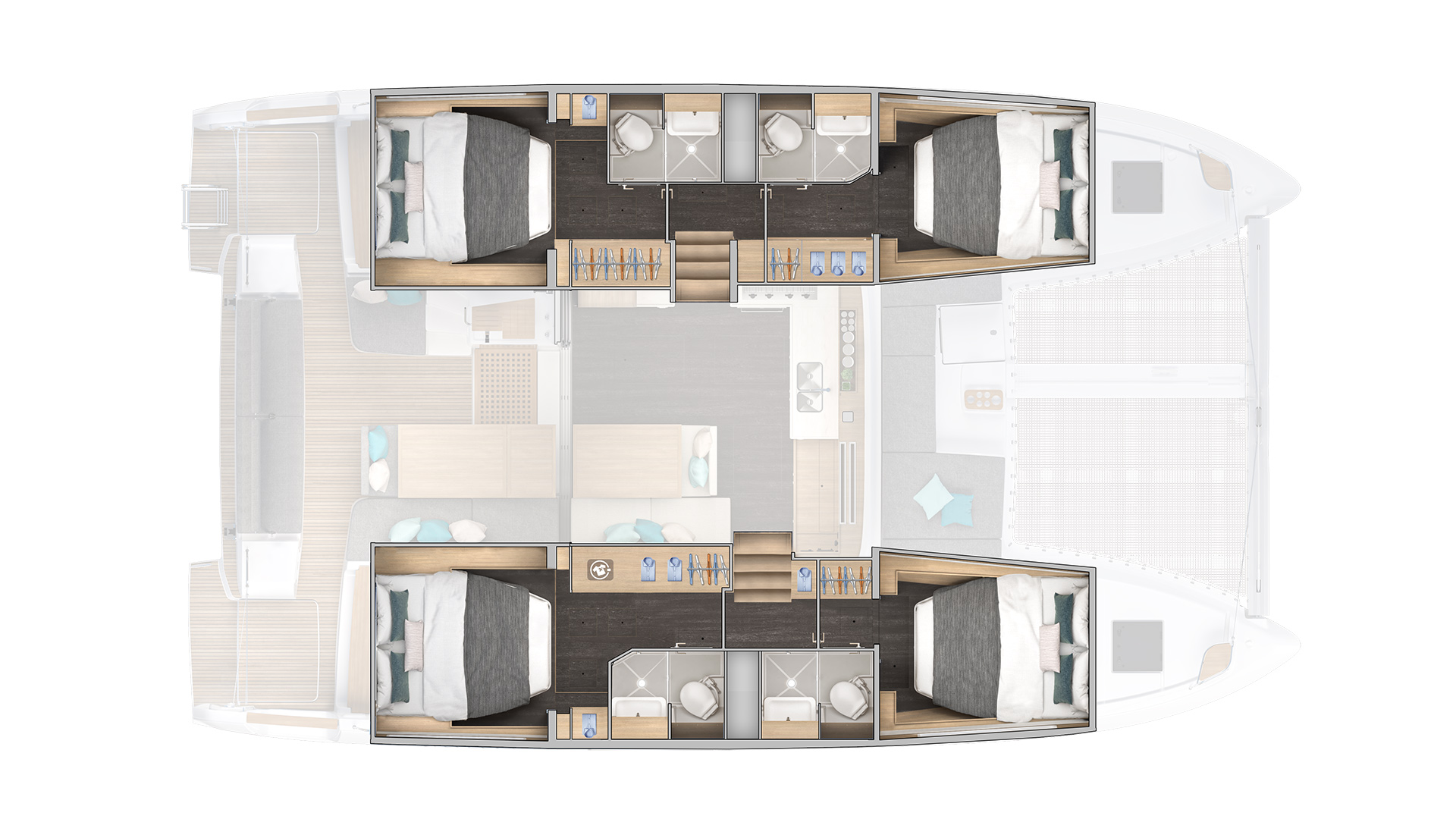 Layout for EPIC LIFE, a 2026 Lagoon 43