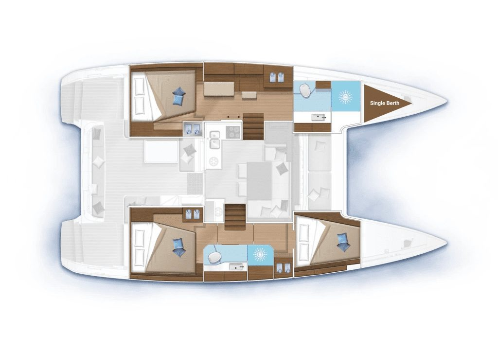Layout for OASIS, a 2025 Lagoon 40 OW