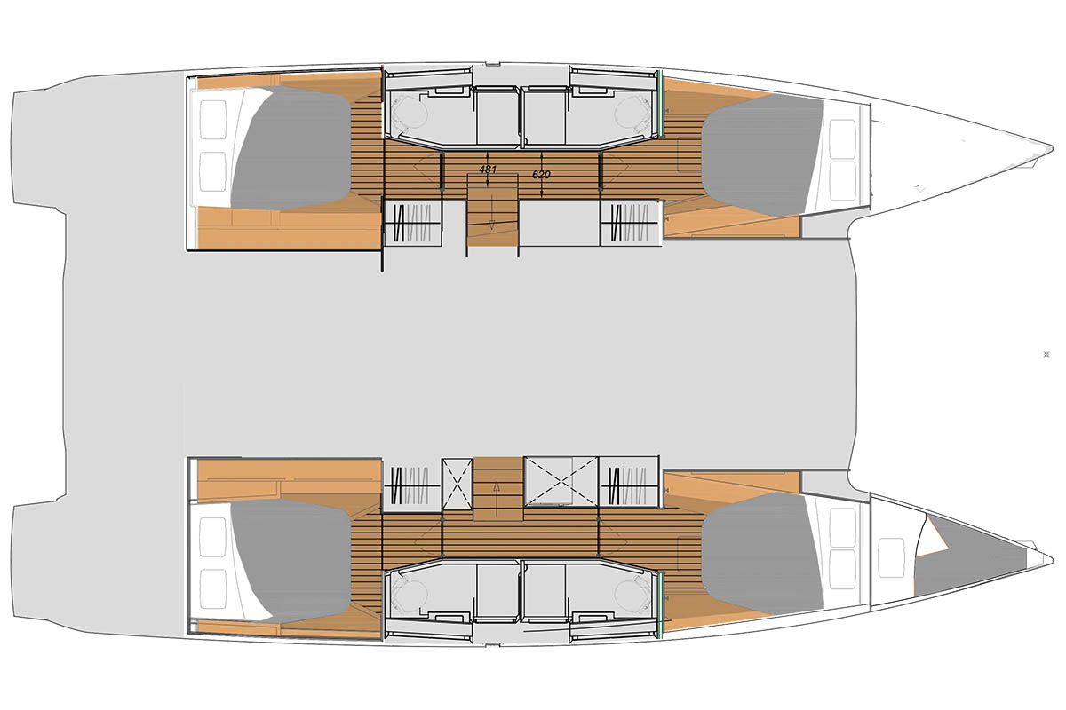 Layout for BE NAUTI, a 2023 Fountaine Pajot Elba 45