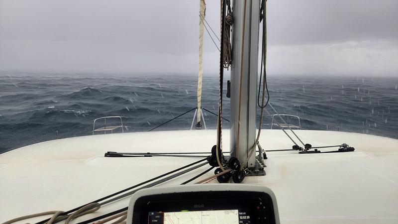 Riding out a squall while we were fishing north of Culebra