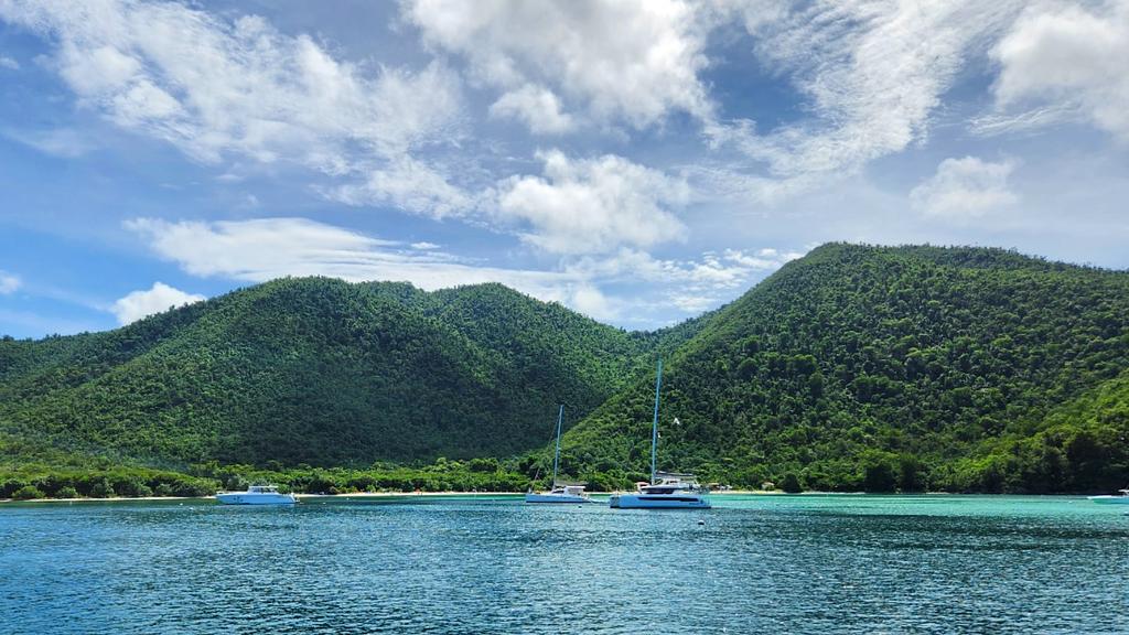 The gorgeous mooring field at Maho Bay