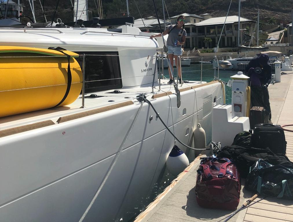 At the base on a previous charter trip getting ready to board, this one at Scrub Island in the BVIs