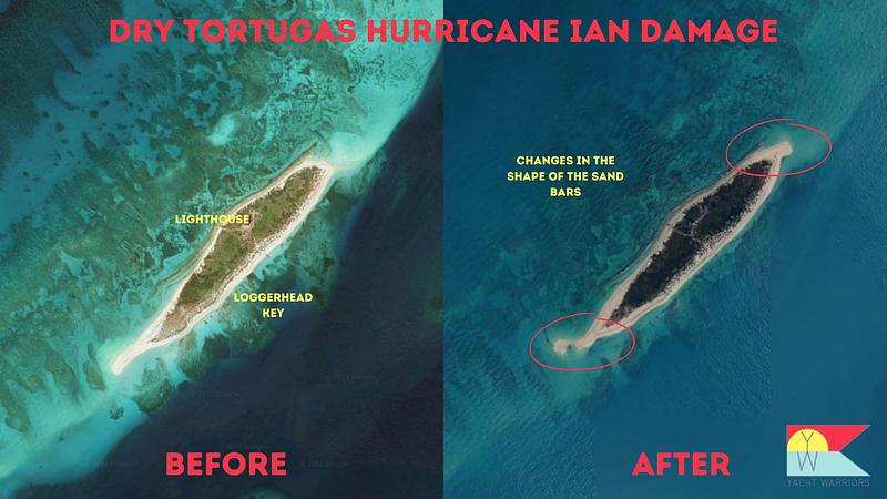 There are some visible changes to the shape of the sand bars at Loggerhead Key | NOAA & Google Maps