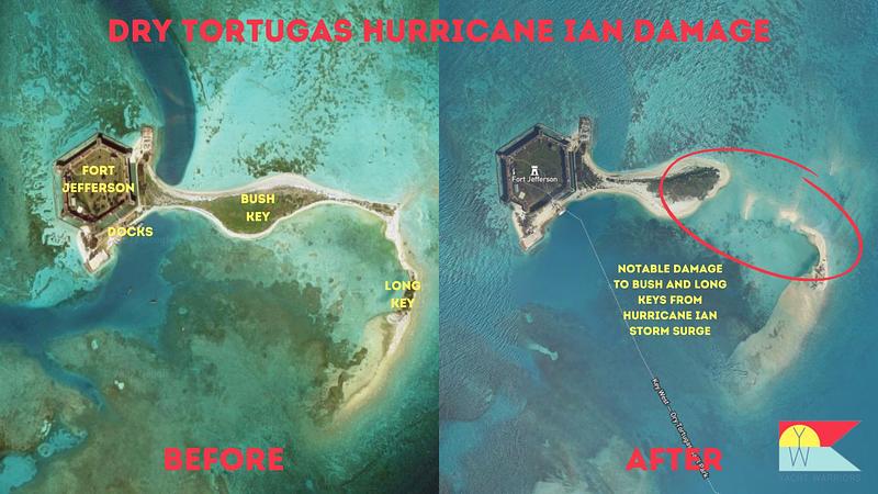 Notable changes are visible to Bush and Long Keys from Hurricane Ian storm surge | NOAA & Google Maps
