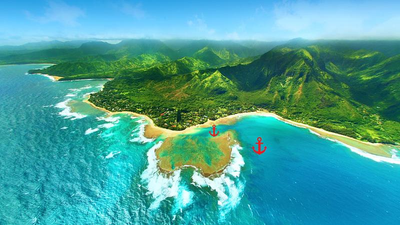 Possible anchorages inside and outside Makua Reef