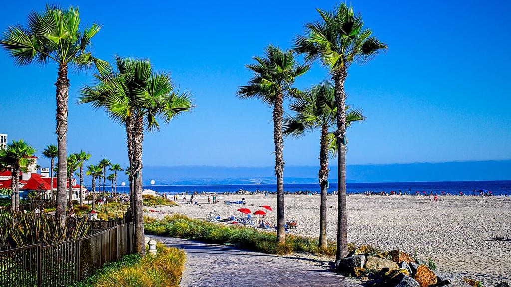 Take a stroll along Coronado Beach and the Hotel del Coronado