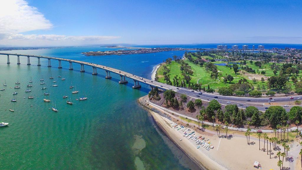 The Coronado Bridge, Naval Amphibious Base, and Glorietta Bay anchorage
