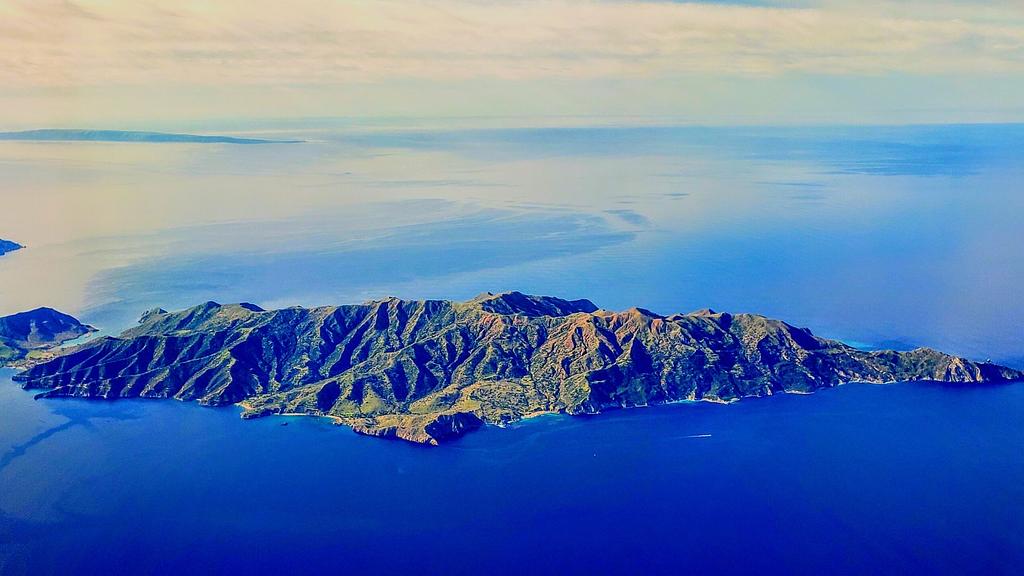 The northern coast of Catalina Island with Two Harbours visible on the left