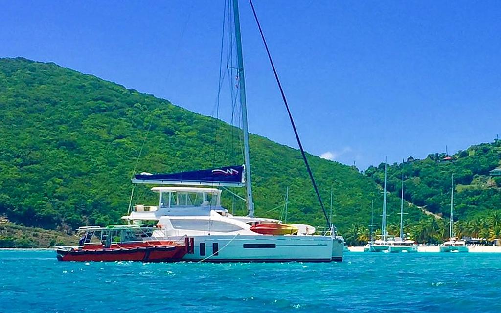 A 50 foot Moorings cat that barreled straight over the reef and grounded hard