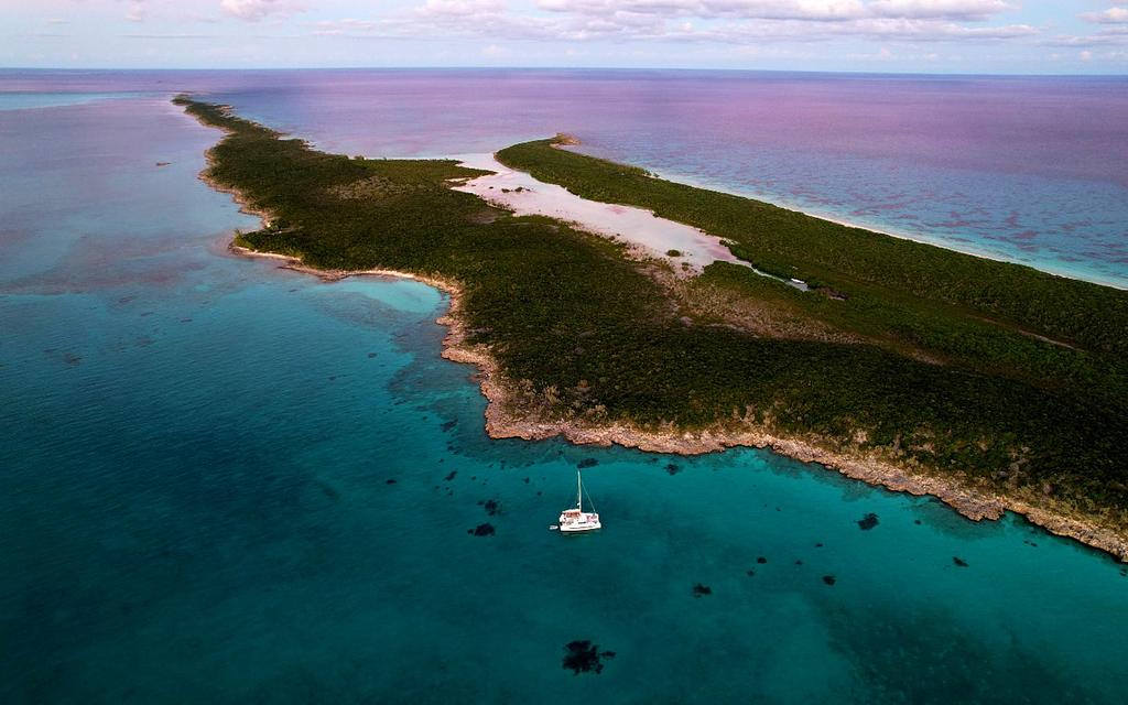 Ship Channel Cay anchorage in the Exumas where we speared 2 lionfish on the coral heads next to the yacht