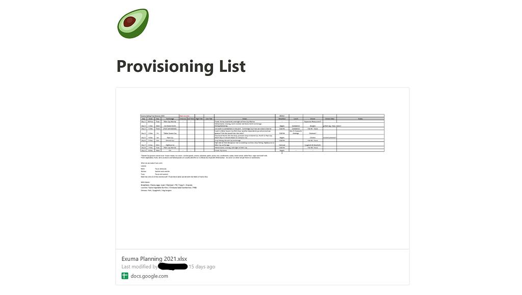 Provisioning List