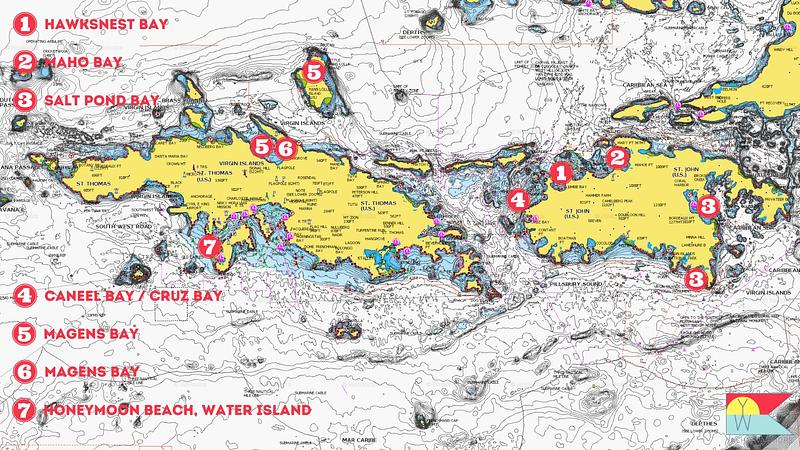 Suggested week-long USVI sailing itinerary | Source: Navionics
