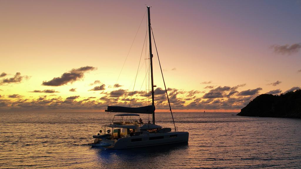 Our catamaran at anchor at Long Bay, Virgin Gorda