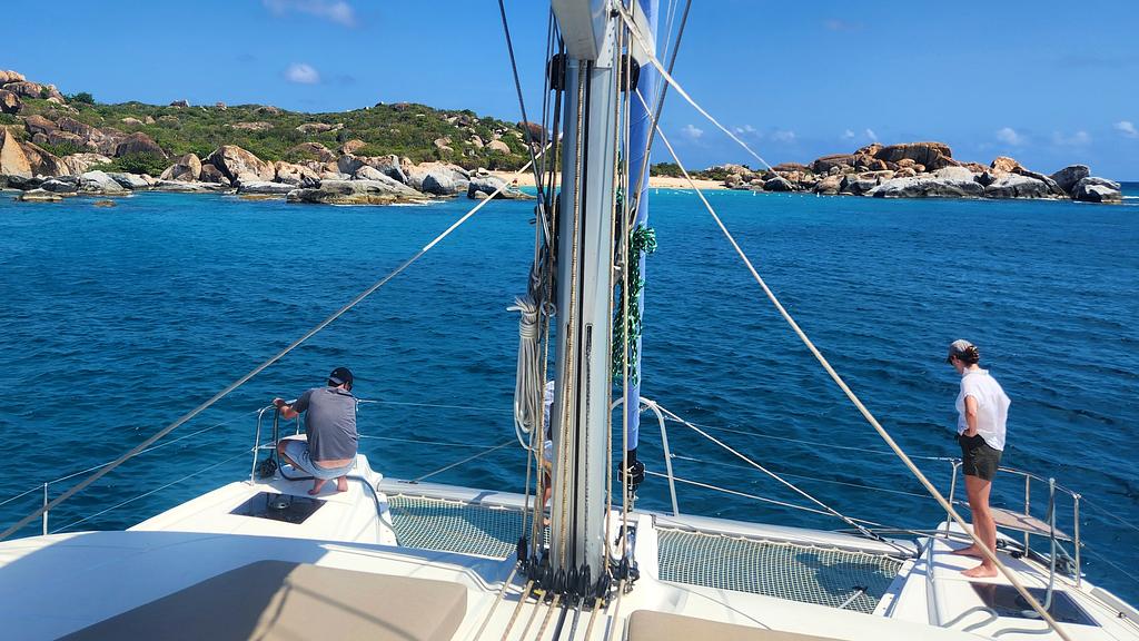 Grabbing a mooring ball at the baths