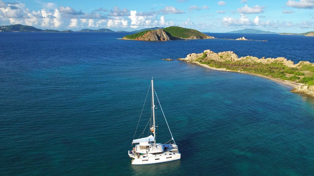 Deadman's Bay anchorage, with Dead Chest Island in the background