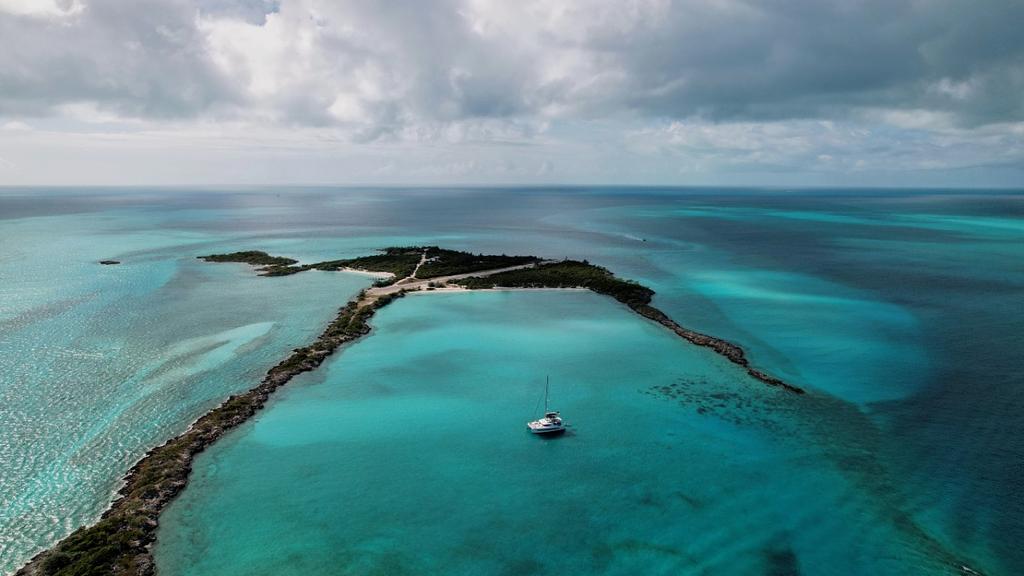 Our yacht at anchor for a lunch stop at Fowl Cay
