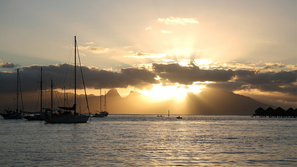 Sunset in the Society Islands of French Polyensia