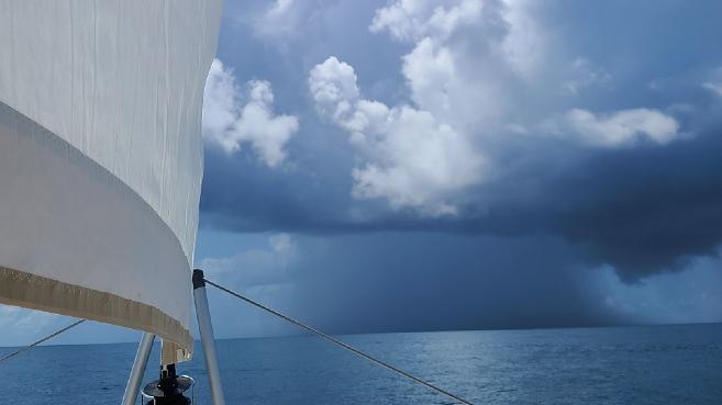 Dodging isolated squalls on our return to Key West